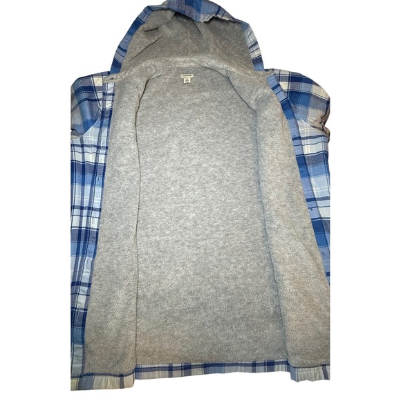 L.L.Bean Womens M Fleece-Lined Flannel Hoodie Shirt Blue Plaid Long Sleeve - Picture 7 of 9